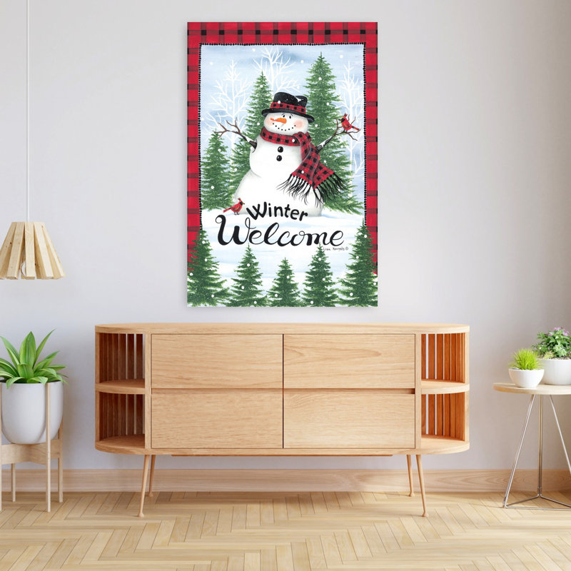 Motif de bonhomme de neige abstrait et contemporain rouge et noir, H 48 po x l 32 po