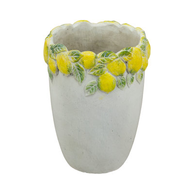 Jardinière en sable crème et ciment D6.5X9 "avec motif jaune citron éclatant