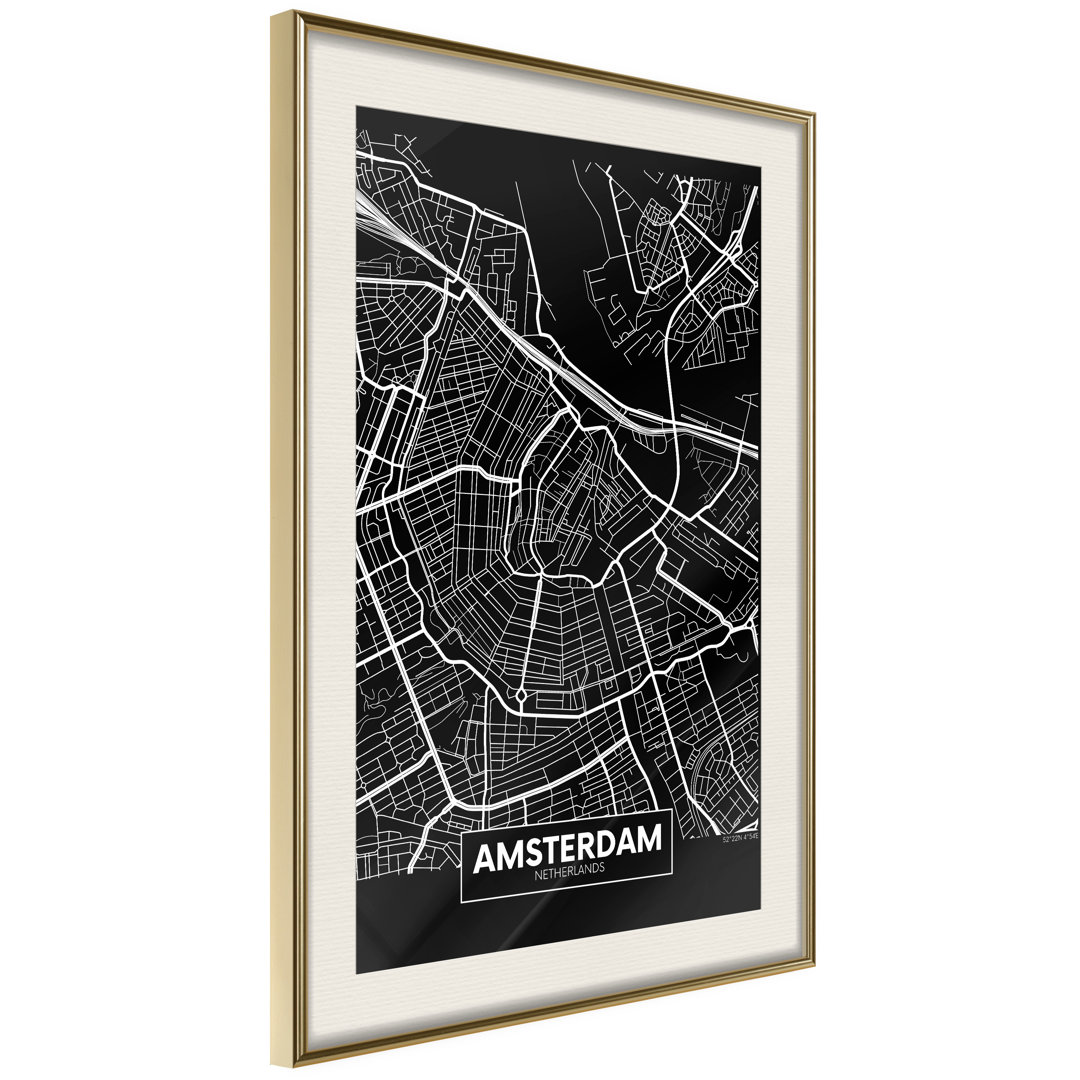 Gerahmtes Poster City Map: Amsterdam (Dark)