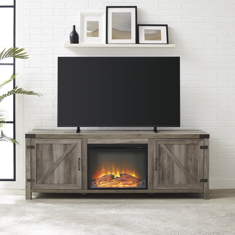 Marckson 58" Barn Door TV Stand with Electric Fireplace, Gray Wash, 58" W x 15.5 D