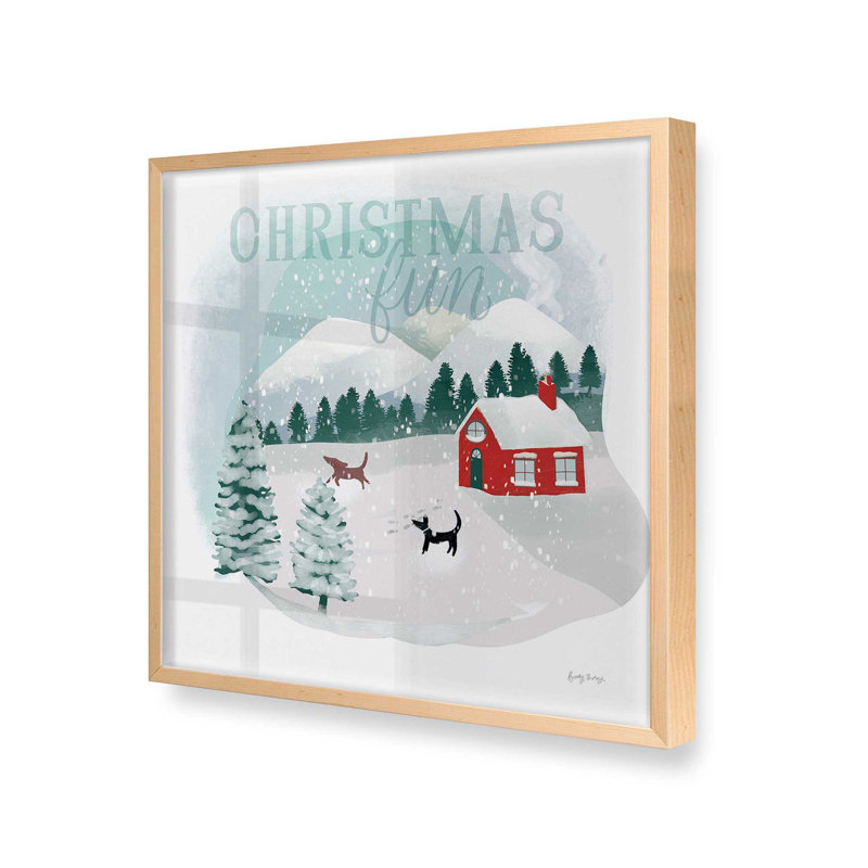 Impression sur rouleau 20 po x 20 po Christmas Fun in Snow II, Cadre en érable brut, bois massif, H 13,5 po x l 13,5 po