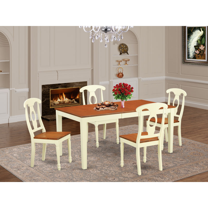 5 Piece Dinette Set for 4 Includes a Rectangle Dining Room Table with Butterfly Leaf and 4 Dining Chairs, Buttermilk & Cherry