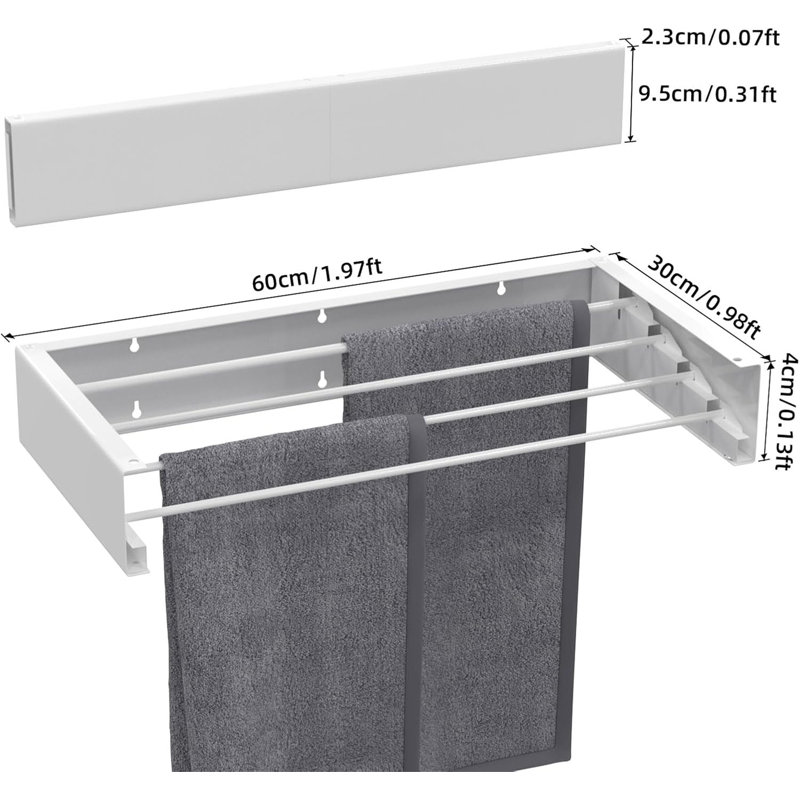 Séchoir à linge mural pliable - 23,6 po, 4 tiges, capacité de 60 lb
