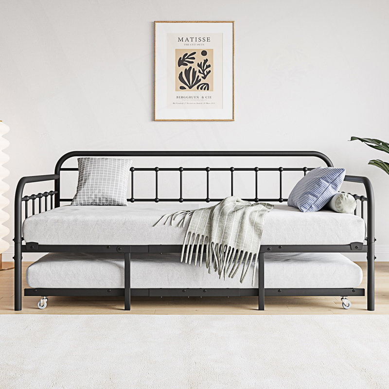 Twin Size Metal Daybed Frame With Trundle