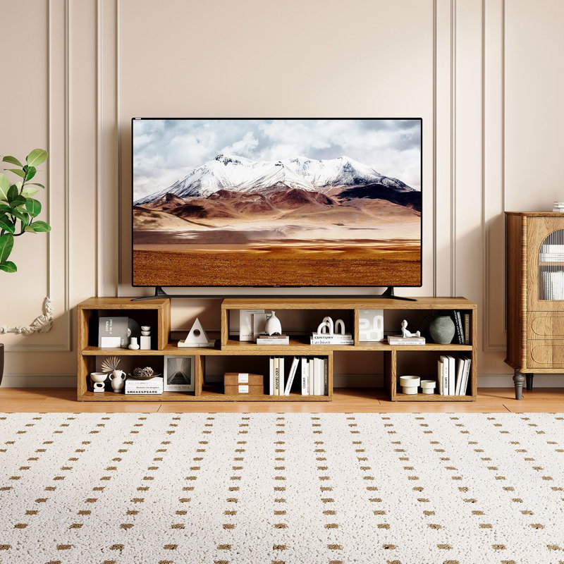 Modular Extendable TV Stand, Rustic Wood Media Console with Open Storage Cubbies, Freestyle Combination Entertainment Centre, Adjustable TV Cabinet