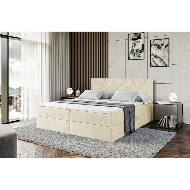 Bed, 160cm W x 200cm L, Beige
