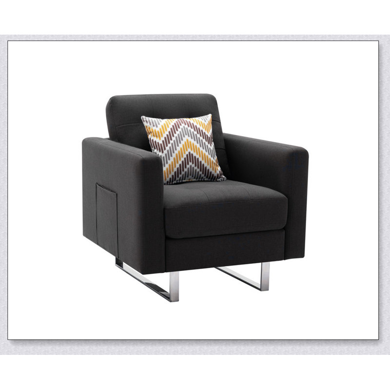 Beige Linen Tufted Armchair, Lin gris foncé