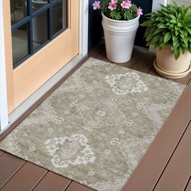 3' X 5' Taupe Beige And Ivory Medallion Washable Indoor Outdoor Area Rug