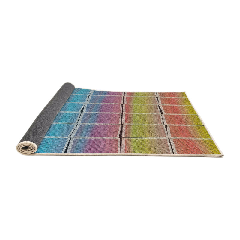 Tapis orange/bleu/zone jaune à motifs, Rond 3 pi