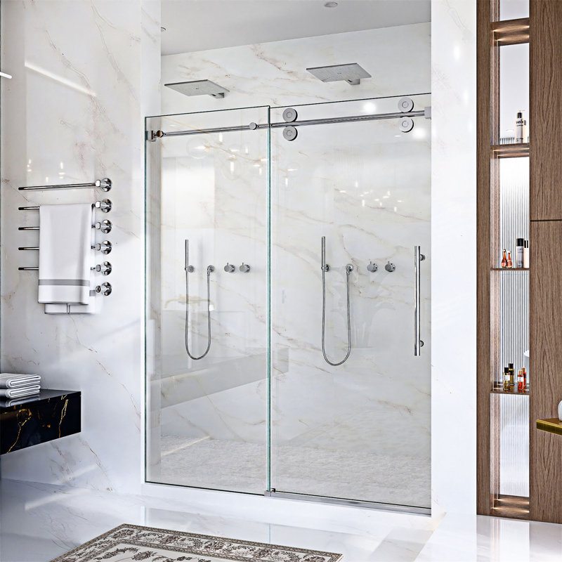 Porte de douche coulissante simple sans cadre, Chrome chrome