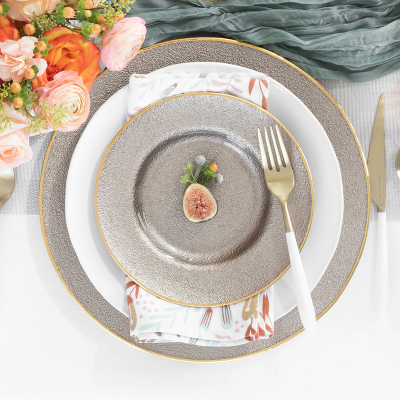 Metallic Glass No Pattern Charger, Fawn