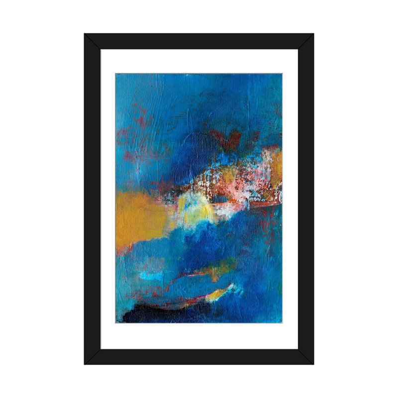 «Rhapsody in Blue I», reproduction d'art sur toile, H 24 po x l 16 po x P 1 po, Papier avec cadre noir, Blanc
