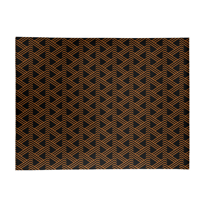 Tapis de zone noir/orange fait main, Rectangle 9 pi x 12 pi