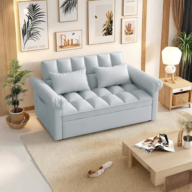 Canapé-lit convertible avec causeuse, canapé-lit ajustable en flanelle avec éponge haute résilience, causeuse moderne multifonctionnelle pour le salon, un appartement