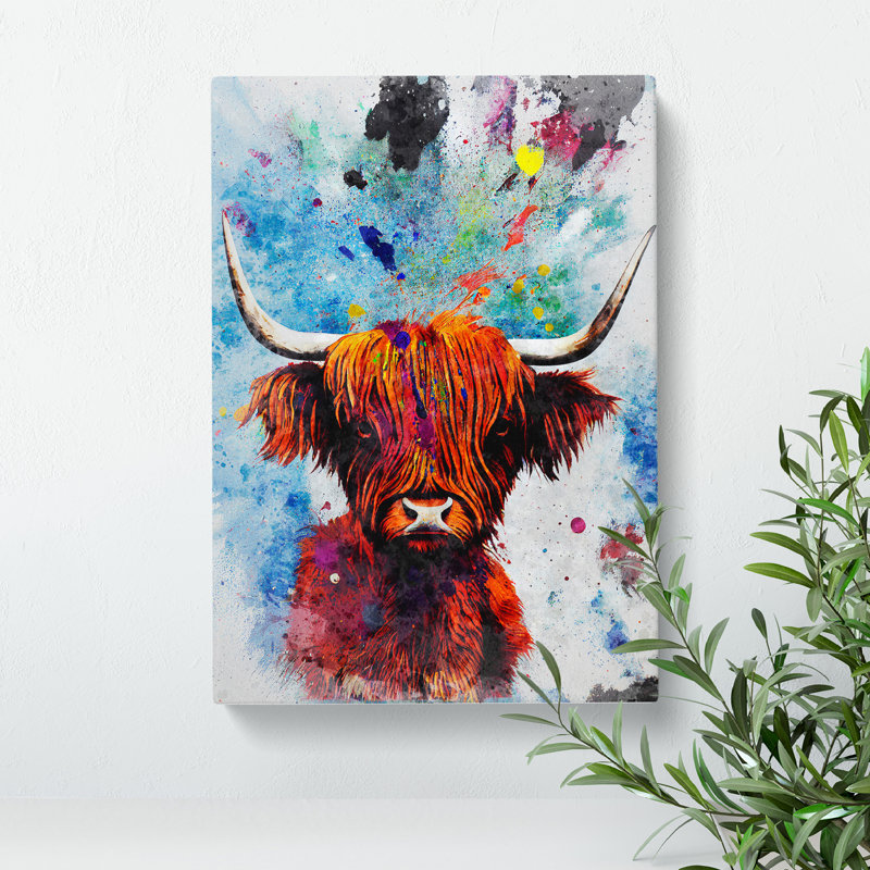 Highland Cow Paint Splash No.1 - Wrapped Canvas, 60cm H x 40cm W x 3cm D