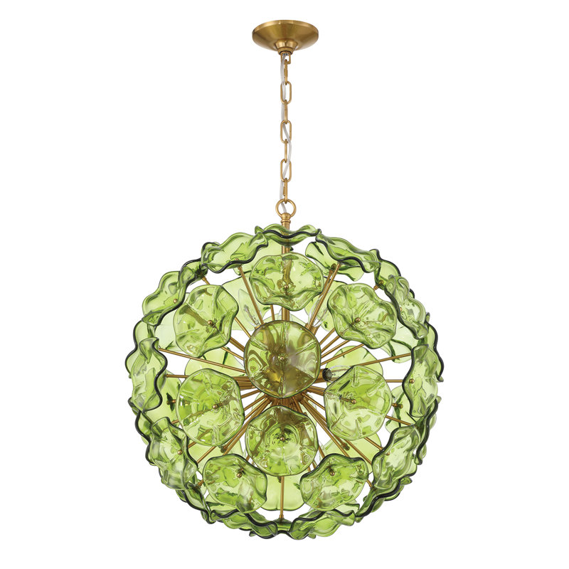 Cailynne 9 Light Aged Brass Pendant, Green