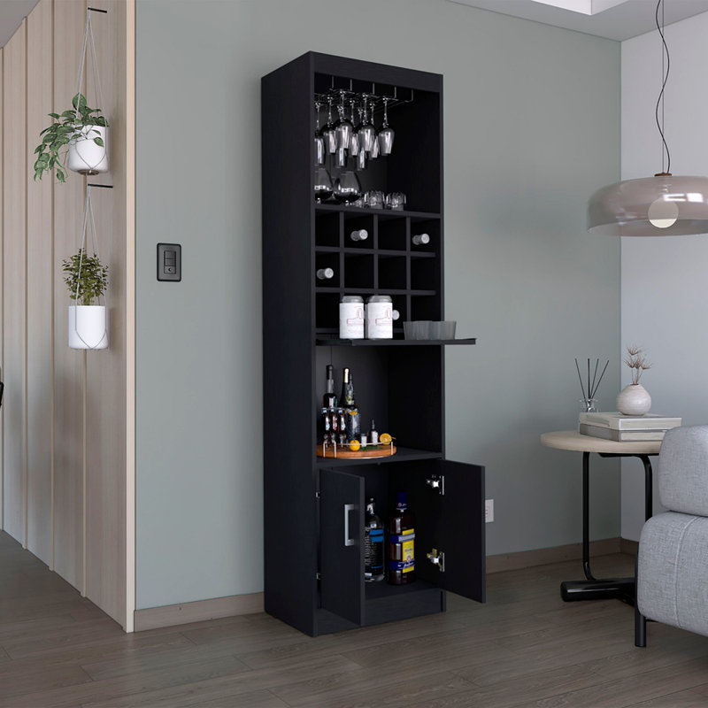 71-Inch Tall Bar Cabinet 5-Tier Modern Bar Cabinet With Glass Holder Stemware Rack, Wine Cabinet, Liquor Cabinet, 12 Bottle Cubbies, 5 Shelves, And Pull Out Tray