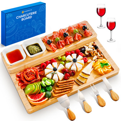 Charcuterie Boards Gift Set, Charcuterie Board Set, Bamboo Cheese Board Set, Cheese Platter Gift Christmas, House Warming, Wedding, Anniversary, Thanksgiving