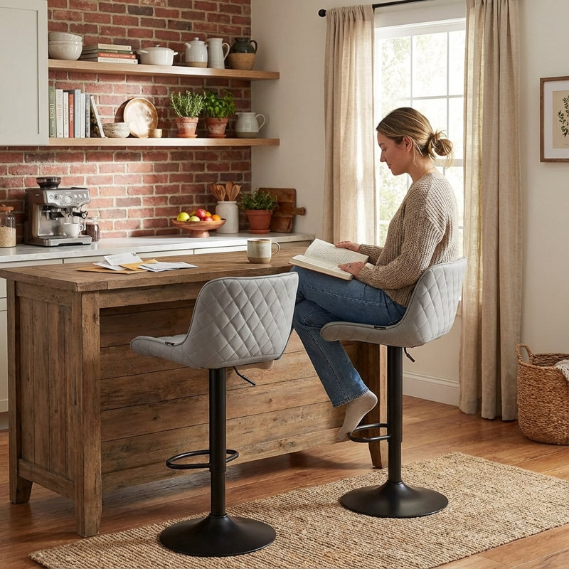 Brinitta Modern Swivel Adjustable Height Bar Stools, Leather Barstools Kitchen Island Counter Stool, Gray