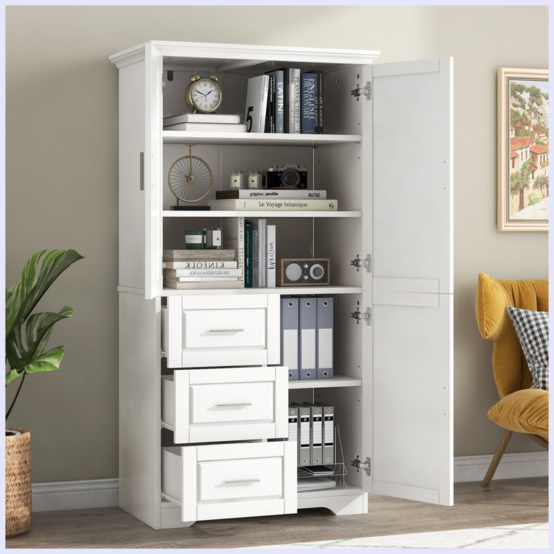 Kobyn 62" x 32.6'' Bathroom Storage Cabinet, Freestanding Linen Cabine with 3 Drawers and Adjustable Shelf,Modern Style
