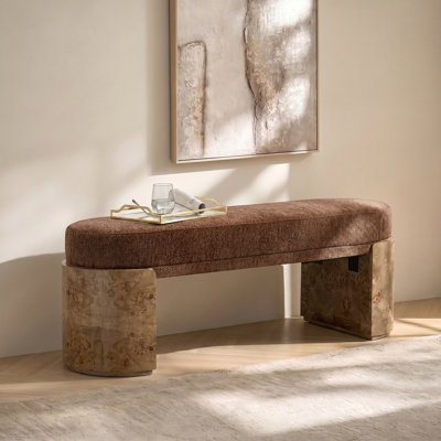 Amandine Modern 48"W Curved Bench with Burl Wood Legs