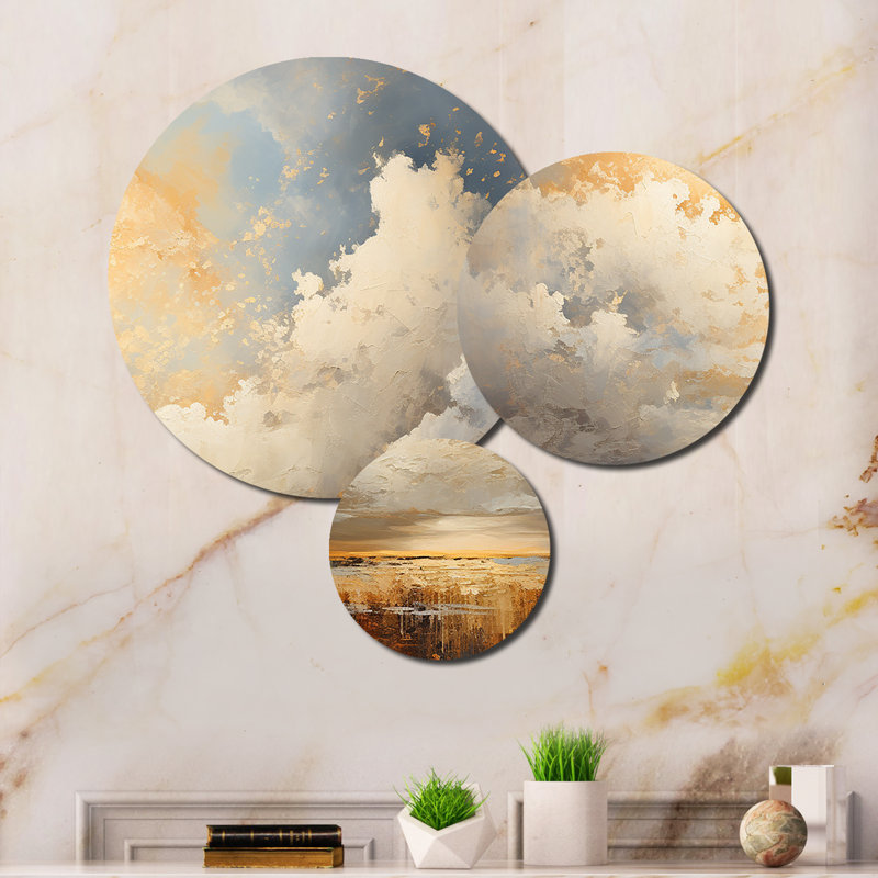 Nuage prairies collages V - ensemble de reproductions d'art mural en métal