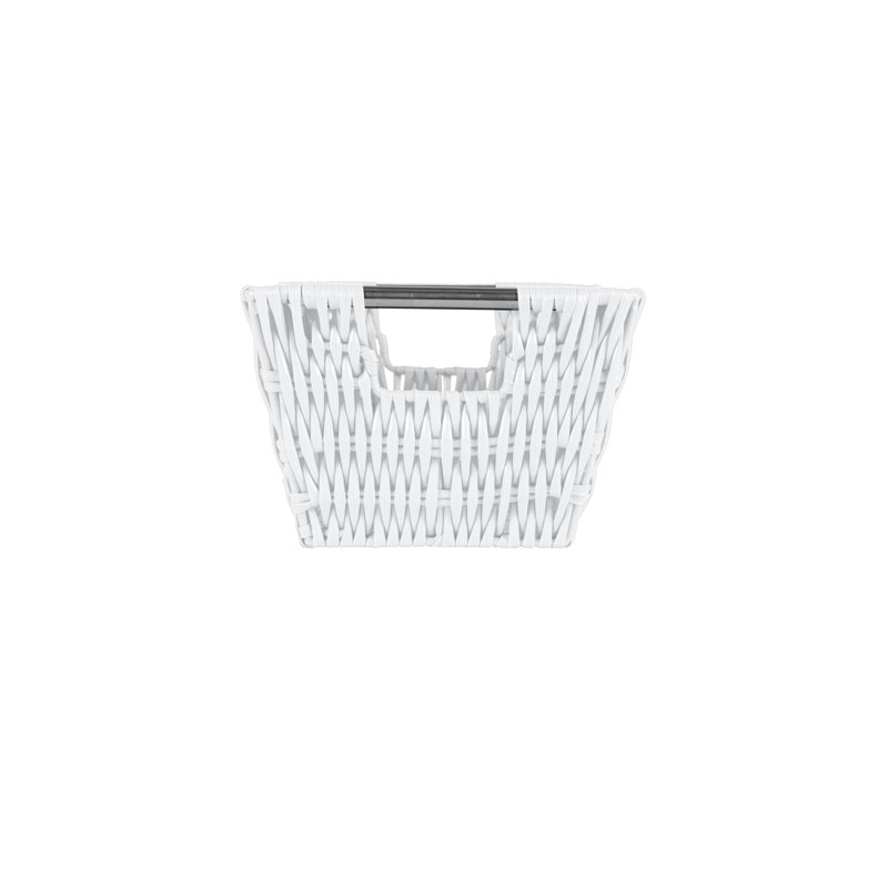 White Rectangular Rattan Storage Basket with Stainless Steel Handles