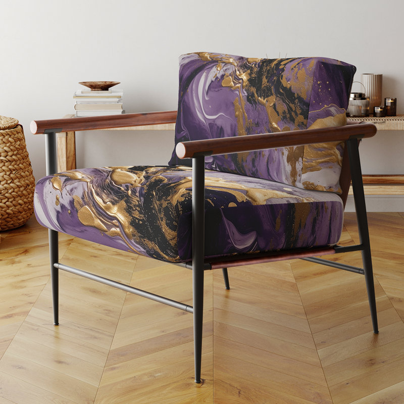 Mauve et or liquide Magic II - Fauteuil rembourré contemporain, fauteuil d'appoint abstrait moderne, Noir