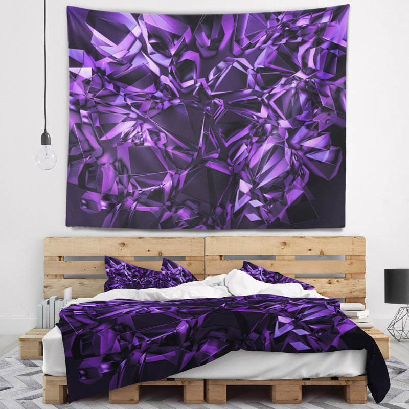 Tapisserie abstraite à texture de cristal mauve, H 32 po x l 39 po