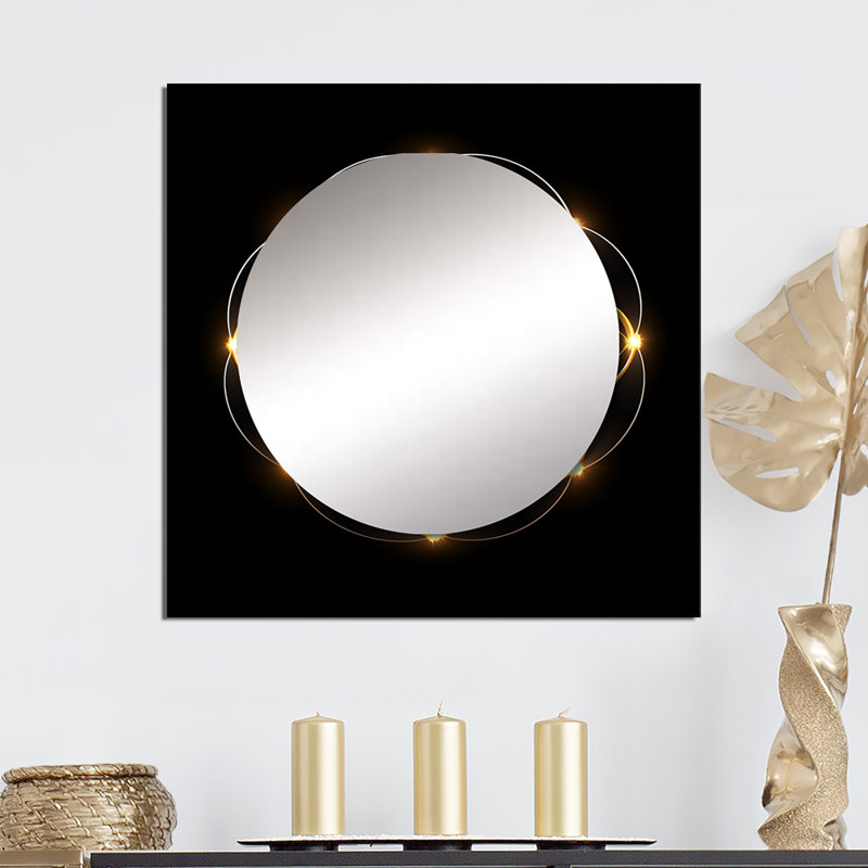 Knowing Sacred Geometry Gold On Black - Modern Geometric Large Square Mirror For Wall Art Decor, 23" x 23"