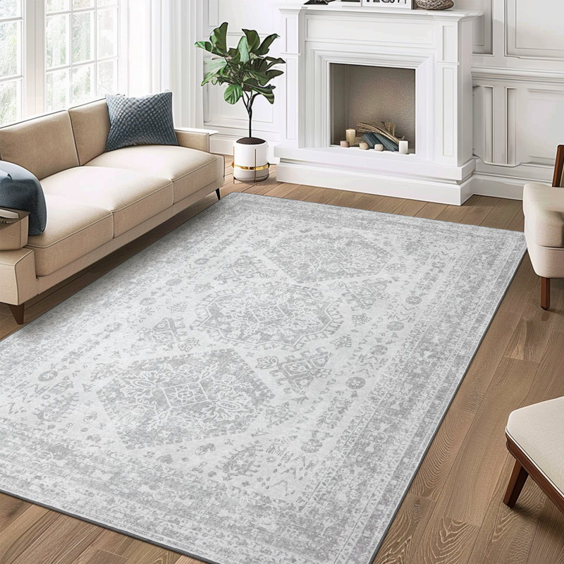 Tapis gris antidérapant Denyah, Rectangulaire 8 pi x 10 pi