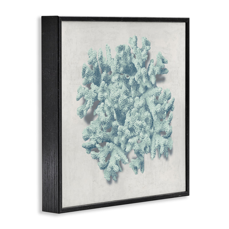 «Coral Blue Sea Beach Design» par Caroline Kelly - impression d'art graphique, Giclée encadrée noir minuit, H 12 po x l 12 po