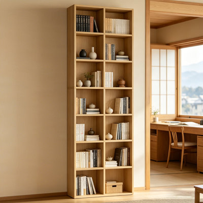 Bibliothèque 7 étages avec 14 cubes, bibliothèque double étroite avec 6 tablettes réglables, peu encombrante