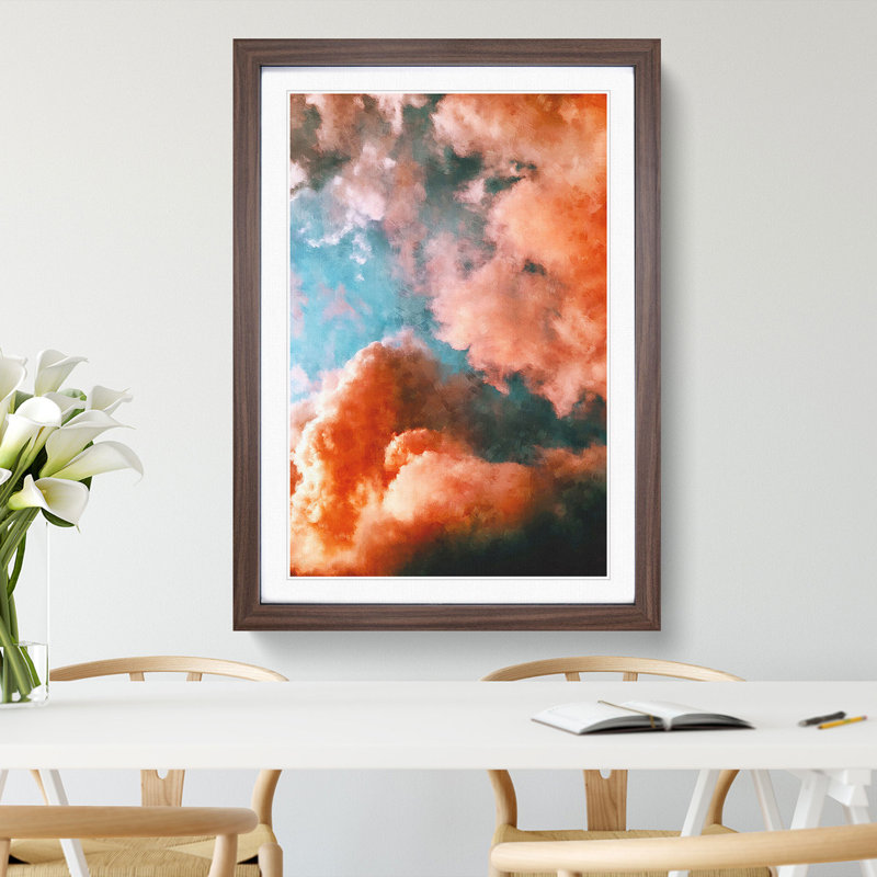 Clouds in Bloom Pink and Green - Picture Frame Graphic Art, 36cm H x 27cm W x 2cm D, Walnut Framed