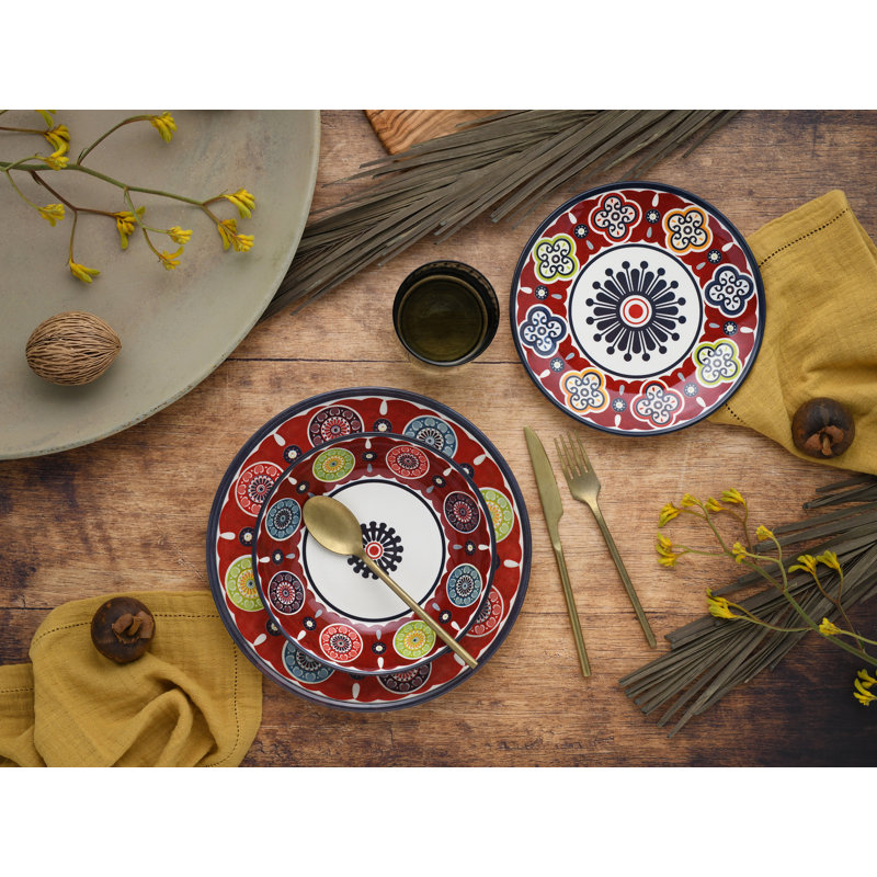Sumaya 18 Piece Stoneware Dinnerware Set, White/Opaline