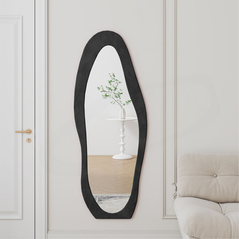 Full Length Mirror,63" X 24" Floor Mirror/ Wall Mirror, Flannel Wrapped Wooden Frame Floor Mirror,Irregular Wavy Mirror Standing/Halling Large Wall Mirror For Bedroom,Living Room, Dressing Room
