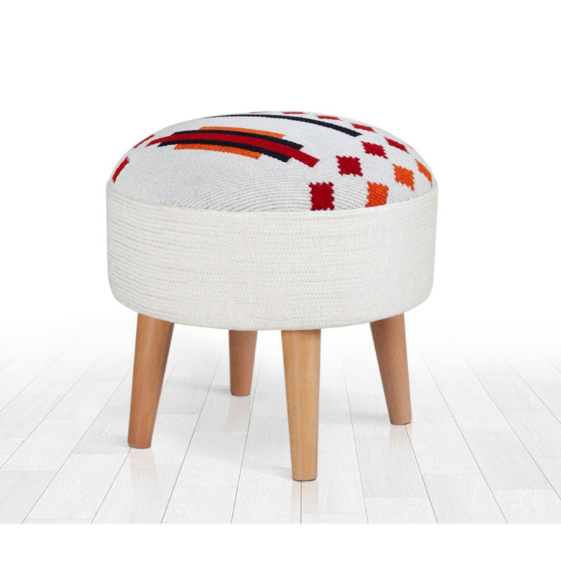 Paulden 46cm Wide Round Geometric Footstool Ottoman