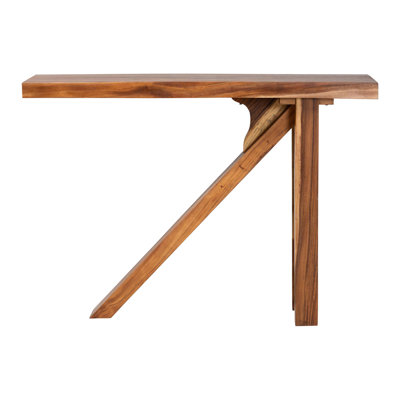 Bali & Pari Luli Suar Wood Bar Table - Handcrafted Solid Wood Console With Angled Base, Modern Rustic Table For Bar, Kitchen, Or Lounge