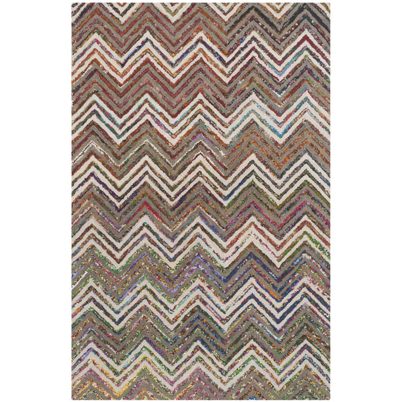 Airionna Hand Tufted Wool/Cotton Chevron Rug in Brown/Beige, Rectangle 2' x 3'