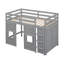 Lit mezzanine en bois avec garde-robe de rangement intégré et 2 fenêtres, gris