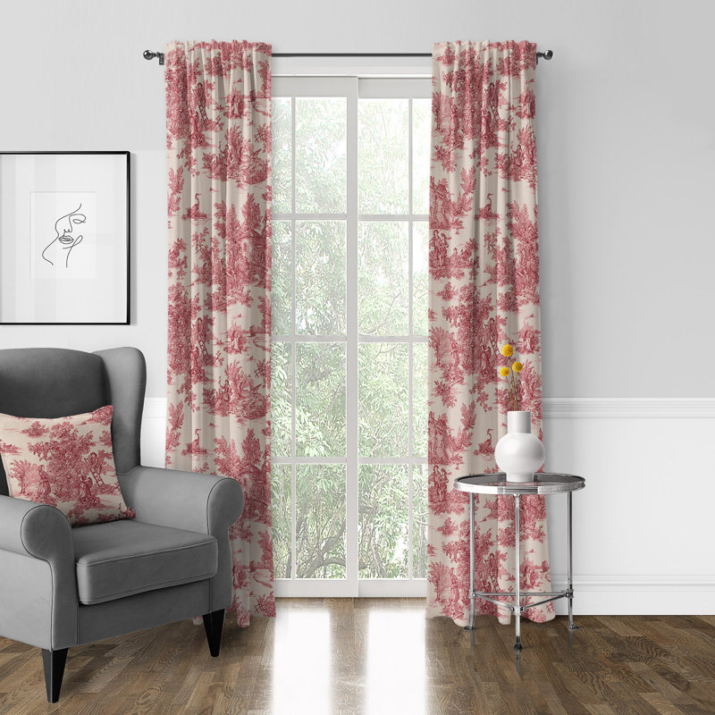 Toile De Jouy 100% Cotton Toile Room Darkening Rod Pocket Single Curtain Panel, Black, 50" W x 132" L