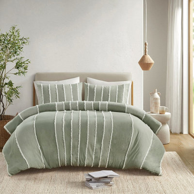 Literie en coton pour lit double / grand lit - rayée avec des accents pour la chambre à coucher Housse de couette ornée d'une bordure contrastante