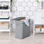 100L Natural Wood Laundry Basket with Flip Lid and Removable Lining, 2 Compartment Foldable Clothes Hamper with Handles and Board Base for Home Organization, Grey
