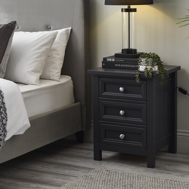 Jarin 48cm W Manufactured Wood Bedside Table, Anthracite Lacquered