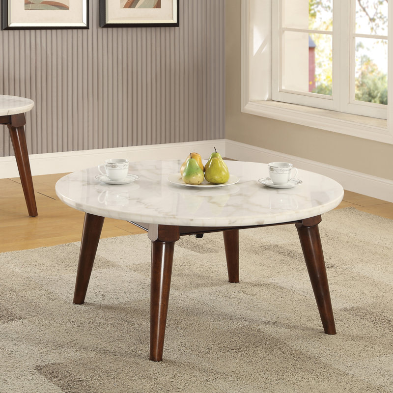 Table basse, plateau en marbre naturel blanc et noyer