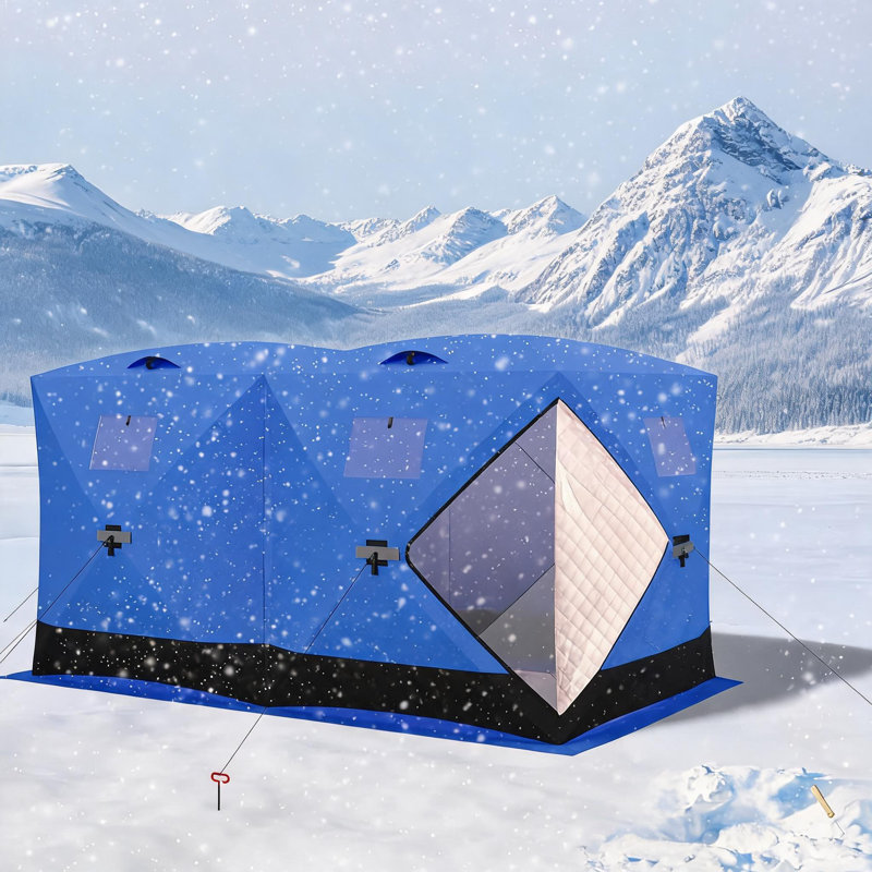 Insulated Pop Up Ice Fishing Tent, Blue, 70.8"x140"x78.7"