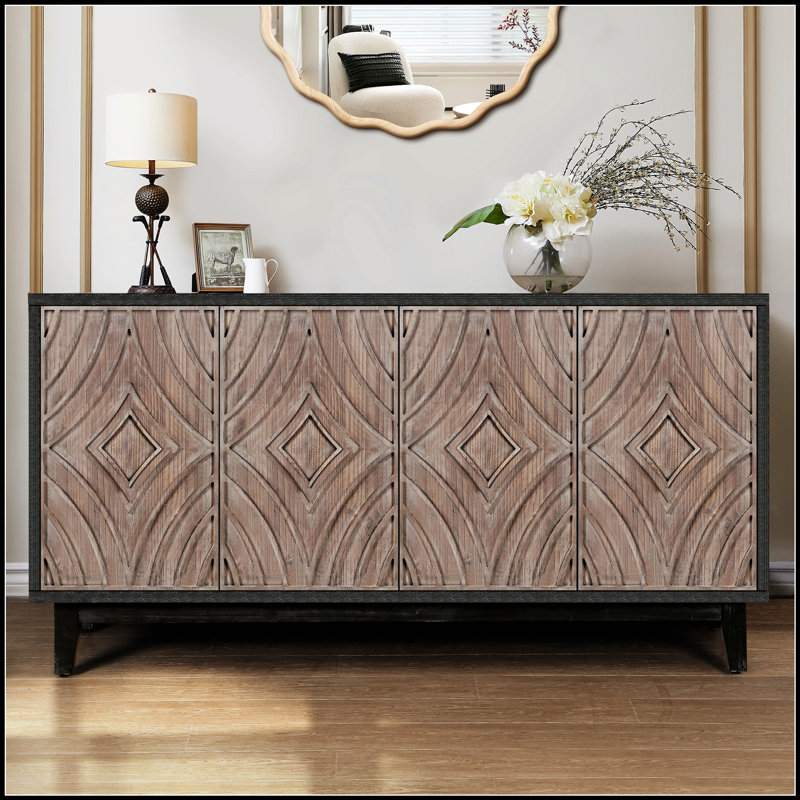 Buffet Mid-Century avec pieds en bois massif, crédence de 60 pouces pour les maisons modernes