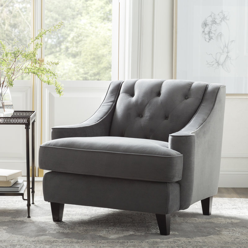 Fauteuil et repose-pieds en velours capitonné Asriel