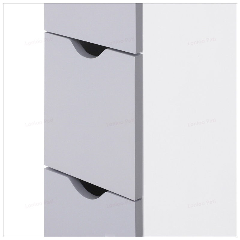 Tall Freestanding Bathroom Storage Cabinet with 2-Tier Shelves and Drawers, Narrow White Linen Tower Organizer, White/Gray