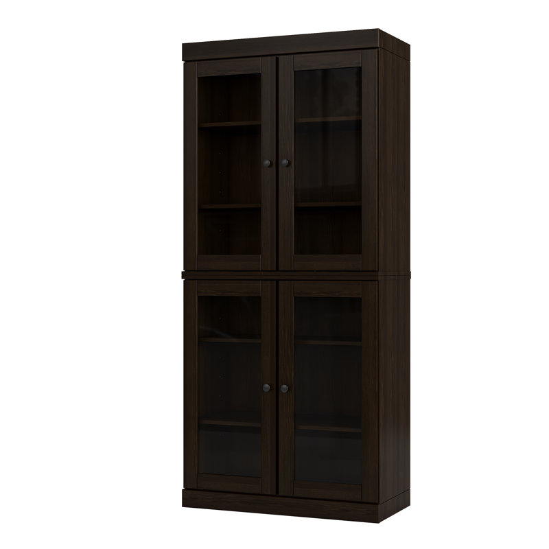 Veera 100% Solid Wood Tall Bookcase with Glass Doors, Adjustable Shelves, Modular Storage Bookshelf, 32" W x 71.5" H